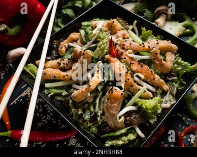 squid wheat sprouts veggies recipe meal asian food Stock Photo