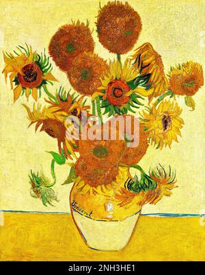 Vincent van Gogh's Sunflowers (1888) famous still life painting. Original from Wikimedia Commons. Stock Photo