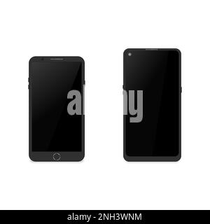 Black smartphone isolated on a white background. Front view, 3D vector illustration. Stock Vector