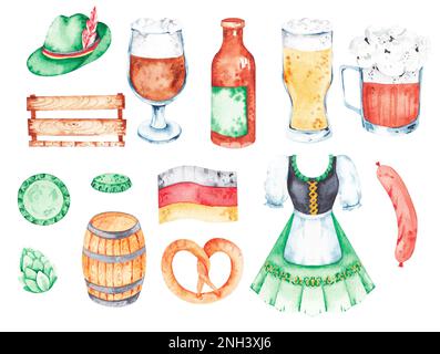 Watercolor set with Oktoberfest symbols for use in product design Stock Photo