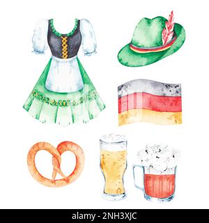 Watercolor set with Oktoberfest symbols for use in product design Stock Photo