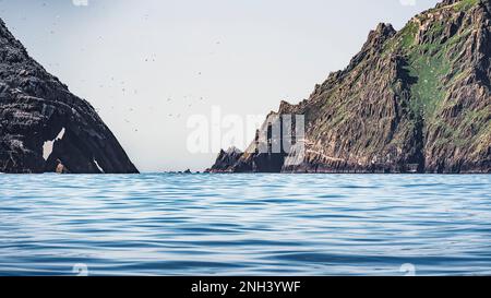 Skellig archipelago - Great and Little Skellig Islands in calm, peaceful weather. Atlantic, West Ireland. Stock Photo