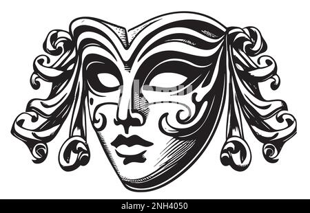 mask hand drawn engraving style sketch Vector illustration Venice Stock Vector