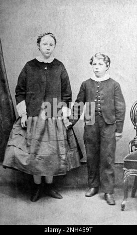 Portrait of a girl and a boy looking into the camera, Lower Saxony, Germany, about 1900 Stock Photo