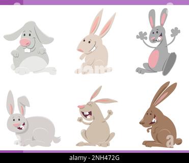 Cartoon illustration of happy rabbits farm animals comic characters set Stock Vector