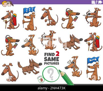 find two same dog characters game coloring book page Stock Vector Image ...