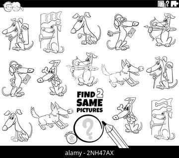 find two same dog characters game coloring book page Stock Vector Image ...