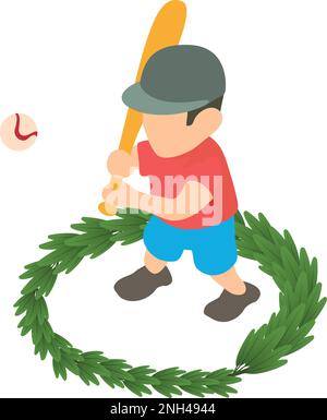 Baseball player icon isometric vector. Male baseball player with bat during game. Competition, sport concept Stock Vector