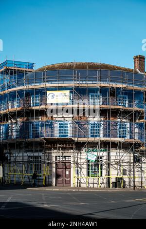 Epsom, Surrey, London UK, February 19 2023, External Building Refurbishment Of High Street Branch Of Lloyds Retail Bank Stock Photo