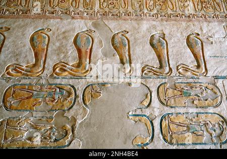 Rock drawing in the royal tomb 6 Ramses IX, Valley of the Kings, Luxor, Egypt Stock Photo