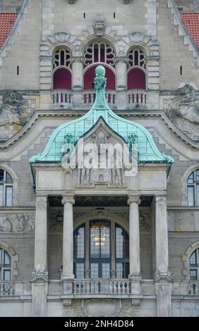 Facade, bay window, New Town Hall, Tramplatz, Hanover, Lower Saxony, Germany Stock Photo