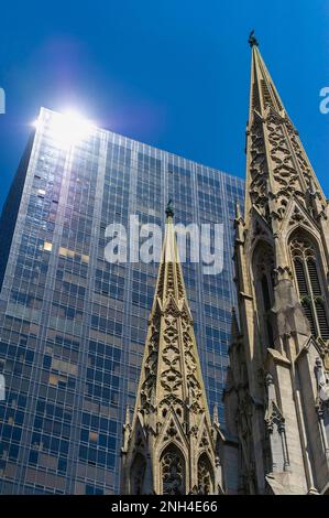 New York. Manhattan. St. Patrick's Cathedral and skyscrapers Stock Photo