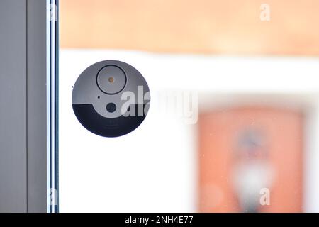 Window alarm, glass breakage detector, glass breakage alarm for windows, siren, with vibration sensors, alarm system, Stuttgart Baden-Wuerttemberg Stock Photo