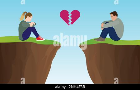 Abyss between couple. Relationship breakup concept Stock Vector