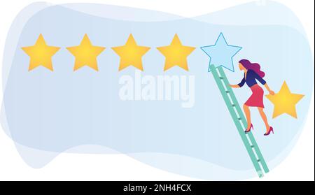 improvement concept - woman putting the fifth star Stock Vector