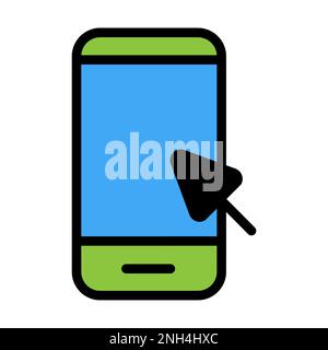 Click smartphone icon line isolated on white background. Black flat thin icon on modern outline style. Linear symbol and editable stroke. Simple and p Stock Vector