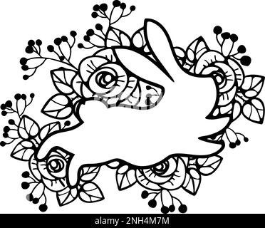 Easter Bunny with roses Flowers, Floral Rabbits  Floral fancy hare with laser cut pattern for die cutting. Laser cutting rabbit template. Stock Vector