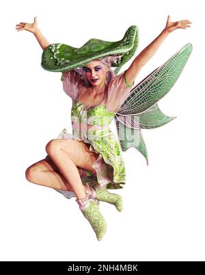 3d computer graphics of a cheerful fairy with a mushroom hat as a cut out (Not AI generated) Stock Photo