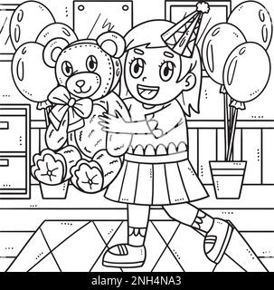 teddy bear coloring pages holding a present