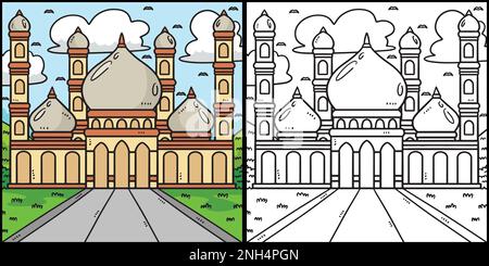 Ramadan Mosque Coloring Page Colored Illustration Stock Vector Image ...