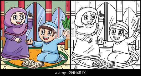 Ramadan Muslim Children Coloring Page for Kids Stock Vector Image & Art ...