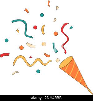 Striped cone firecracker with flying confetti Stock Vector