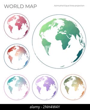 Low Poly World Map Set. Lambert azimuthal equal-area projection. Collection of the world maps in geometric style. Vector illustration. Stock Vector