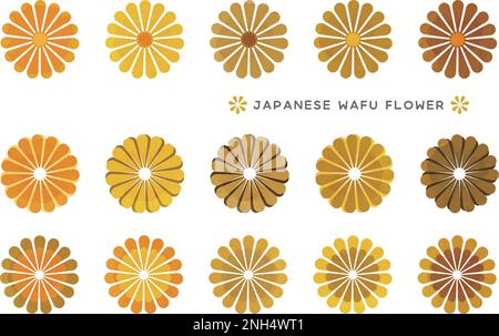Icon set of gold flowers in various colors and patterns. Vector illustration isolated on a white background. Stock Vector
