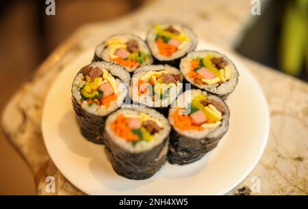 Traditional Korean food kimbap rice homemade california roll Stock Photo