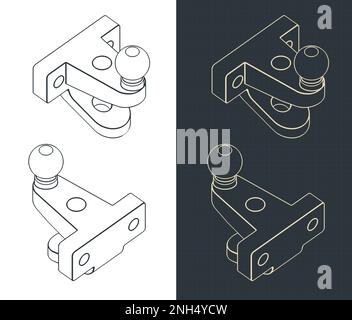 Stylized vector illustrations of isometric blueprints of tow ball Stock Vector