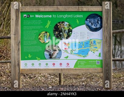 Entrance sign to Langford Lakes Nature Reserve in Steeple Langford, Wiltshire, UK on 9 February 2023 Stock Photo