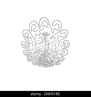 Single one curly line drawing beautiful peacock. Continuous line drawing design vector illustration of peacocks opening their feathers is beautiful Stock Vector