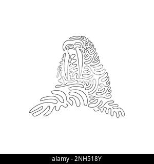 Continuous one line drawing of large flippered walrus. Single line editable stroke vector illustrations of walruses have prominent tusks Stock Vector
