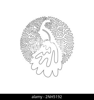 Continuous one curve line drawing of adorable big peacock tail abstract art. Single line editable stroke vector illustration of beautiful peacock Stock Vector