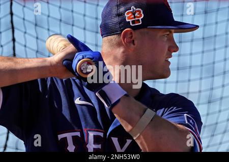Texas Rangers' Josh Jung bats during the fifth inning of a baseball game  Friday, Sept. 9, 2022, in Arlington, Texas. (AP Photo/Michael Ainsworth  Stock Photo - Alamy
