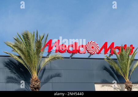 MARBELLA, SPAIN - OCTOBER 11, 2021: Facade of a Media Markt store in Marbella, Spain. Media Markt is a chain of stores selling consumer electronics Stock Photo