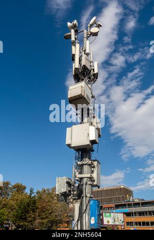 Telecommunication cell tower antenna against blue sky. Wireless communication mobile internet. Istanbul Turkey Stock Photo