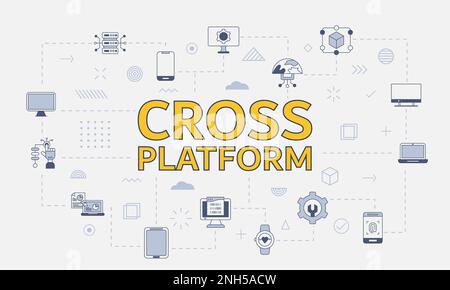 cross platform concept with icon set template banner and circle round ...