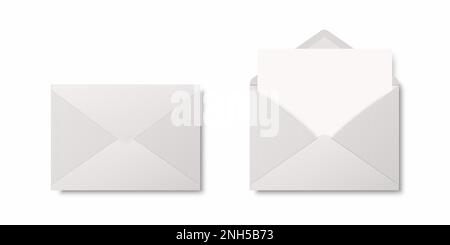 Vector Realistic Blank White Closed, Opened Envelopes with Letter Inside. Folded, Unfolded White Envelope Icon, Mockup Set Closeup Isolated. Message Stock Vector