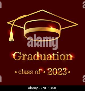 Graduation background with decorative gold elements and congratulations text on a dark red background. Stylish design related to graduation. Vector il Stock Vector