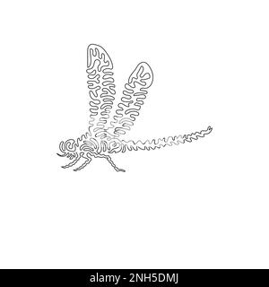 Continuous curve one line drawing of cute flying dragonfly abstract art. Single line editable stroke vector illustration of a friendly dragonfly Stock Vector