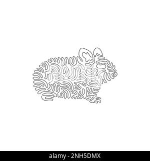 Continuous one line drawing of cute hamster abstract art. Single line editable stroke vector illustration of friendly hamster for logo Stock Vector