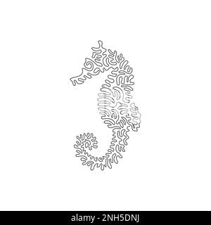 Continuous one line drawing of cute swimming seahorse. Single line editable stroke vector illustration of slowest moving seahorse Stock Vector