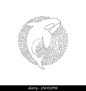 Continuous one curve line drawing of huge orca abstract art in circle. Single line editable stroke vector illustration of marvelous big orca for logo Stock Vector
