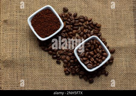 fresh coffee beans - instant coffee in powdered form Stock Photo