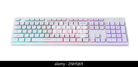 Modern mechanical RGB keyboard isolated on white Stock Photo