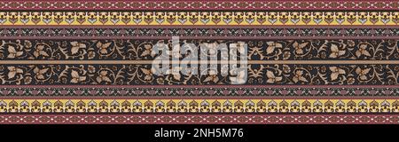 Embroidery ethnic Neckline Mughal arts flowers borders and bunch textile designs artwork pattern with watercolor, trending, Stock Photo