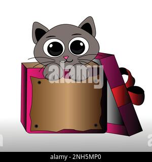 Cat in box, illustration, vector on white background. Stock Vector