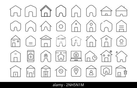 home button outline icon set black and white vector, house icon, real estate icon set, building icon set Stock Vector