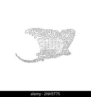 Continuous curve one line drawing of cute broad fins stingray abstract art. Single line editable stroke vector illustration of dangerous stingray Stock Vector
